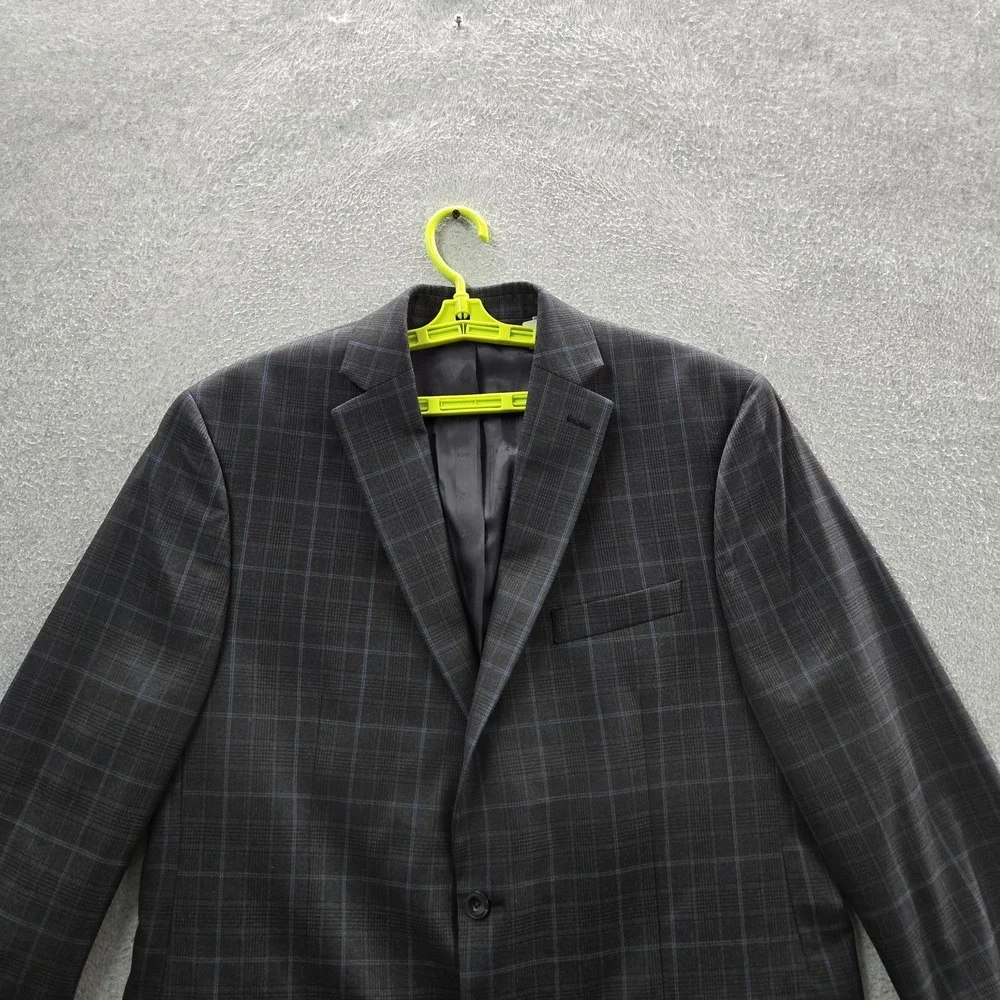Michael Kors Men Blazer 44L Gray Suit‎ Jacket Plaid Two Button Long Sleeve